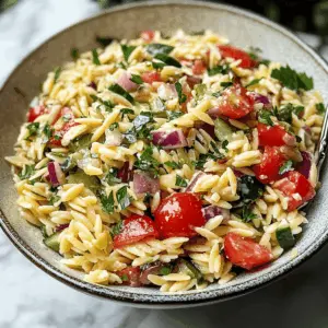 Make mealtime a breeze with this Easy Mediterranean Orzo Pasta Salad! Featuring tender orzo, juicy tomatoes, crunchy cucumbers, and a zesty lemon dressing, it's perfect for picnics, potlucks, or a quick weeknight dinner. This refreshing dish is packed with vibrant flavors that everyone will love. Save this recipe for your next gathering!