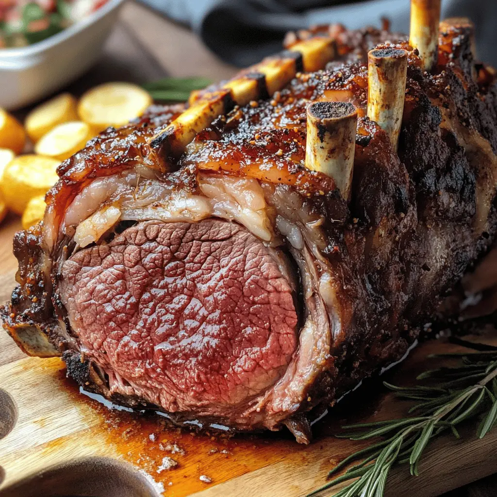Start your holiday feasts off right with this simple and delicious Standing Rib Roast recipe! Featuring a tender, juicy cut of meat seasoned to perfection and roasted for a mouthwatering experience. Perfect for gatherings or a special dinner. Save this pin for your next celebration and impress your guests with this stunning centerpiece!