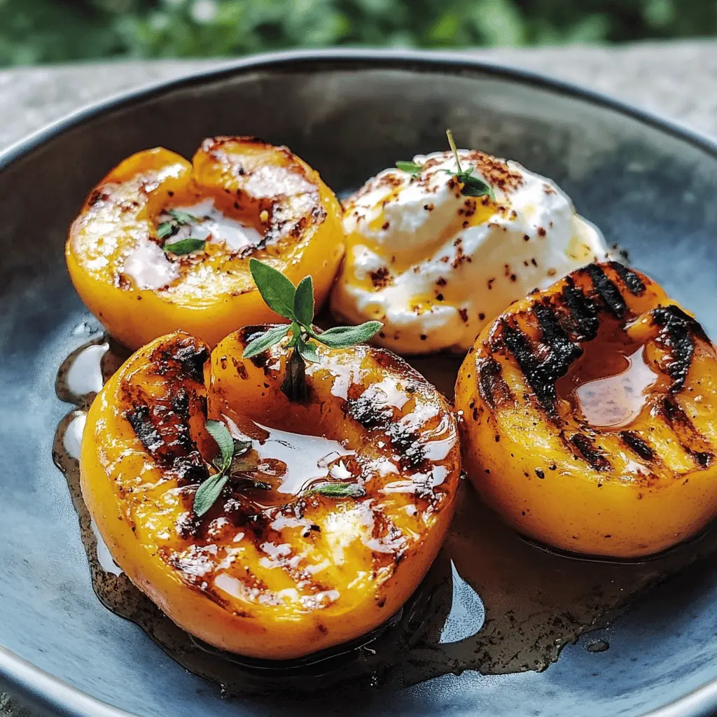 Sweet and juicy grilled peaches topped with creamy mascarpone and a drizzle of honey are a delightful summer treat! This simple recipe highlights the flavors of fresh peaches, making it perfect for outdoor gatherings or a cozy night in. Save this pin and impress your friends and family with this quick and delicious dessert!