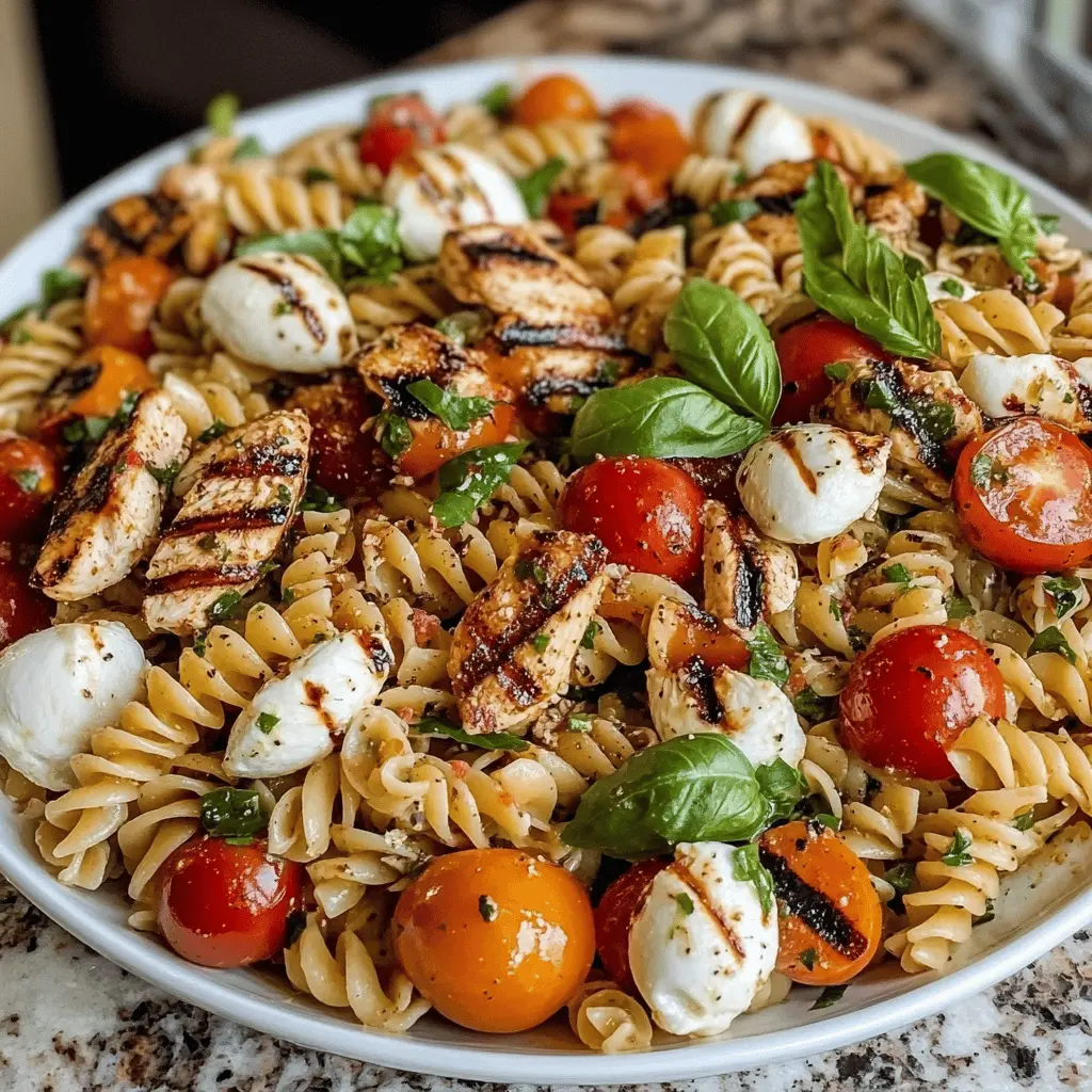 This Layered Grilled Chicken Caprese Pasta Salad is a fresh and colorful dish that combines juicy grilled chicken, ripe tomatoes, creamy mozzarella, and fragrant basil. Perfect for summer gatherings or meal prep! Save this recipe now to impress your friends or enjoy a flavorful lunch any day of the week.