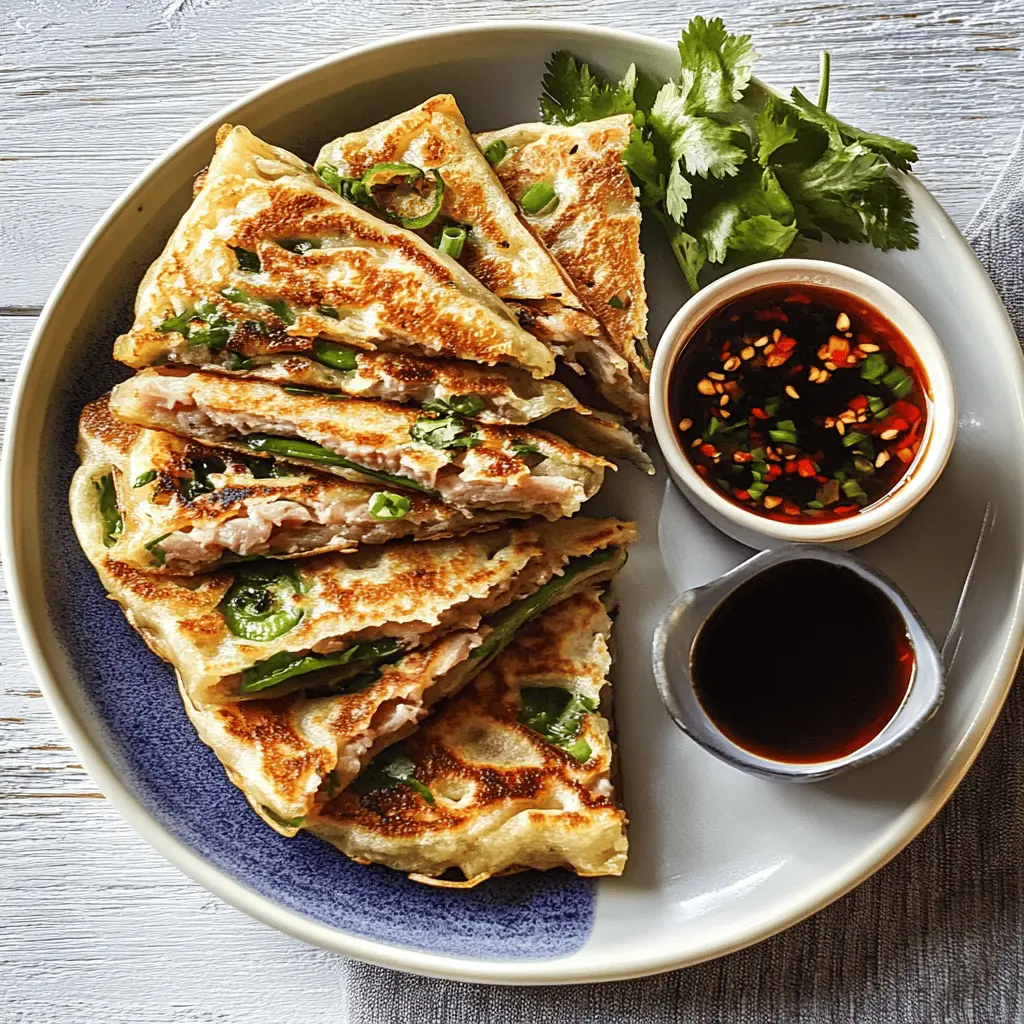 Bring a taste of Asia to your kitchen with these delicious Spring Onion Pancakes filled with tender, sticky pork! The perfect blend of crispy edges and soft centers pairs wonderfully with a zesty soy chili dipping sauce. Ideal for sharing at gatherings or enjoying as a cozy dinner. Save this recipe to impress your friends and family!