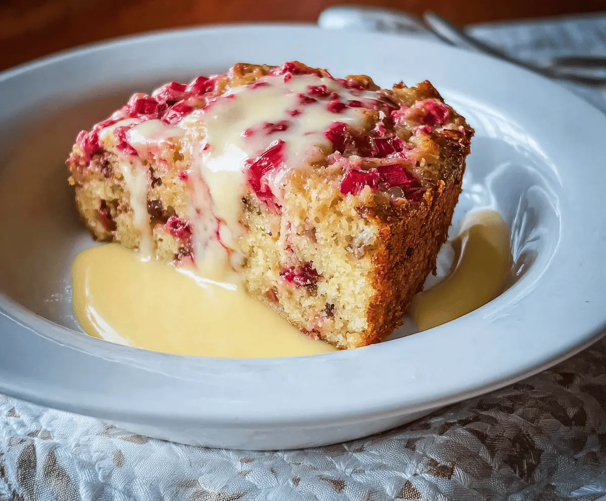 Easy Rhubarb Cake with Creamy Butter Sauce