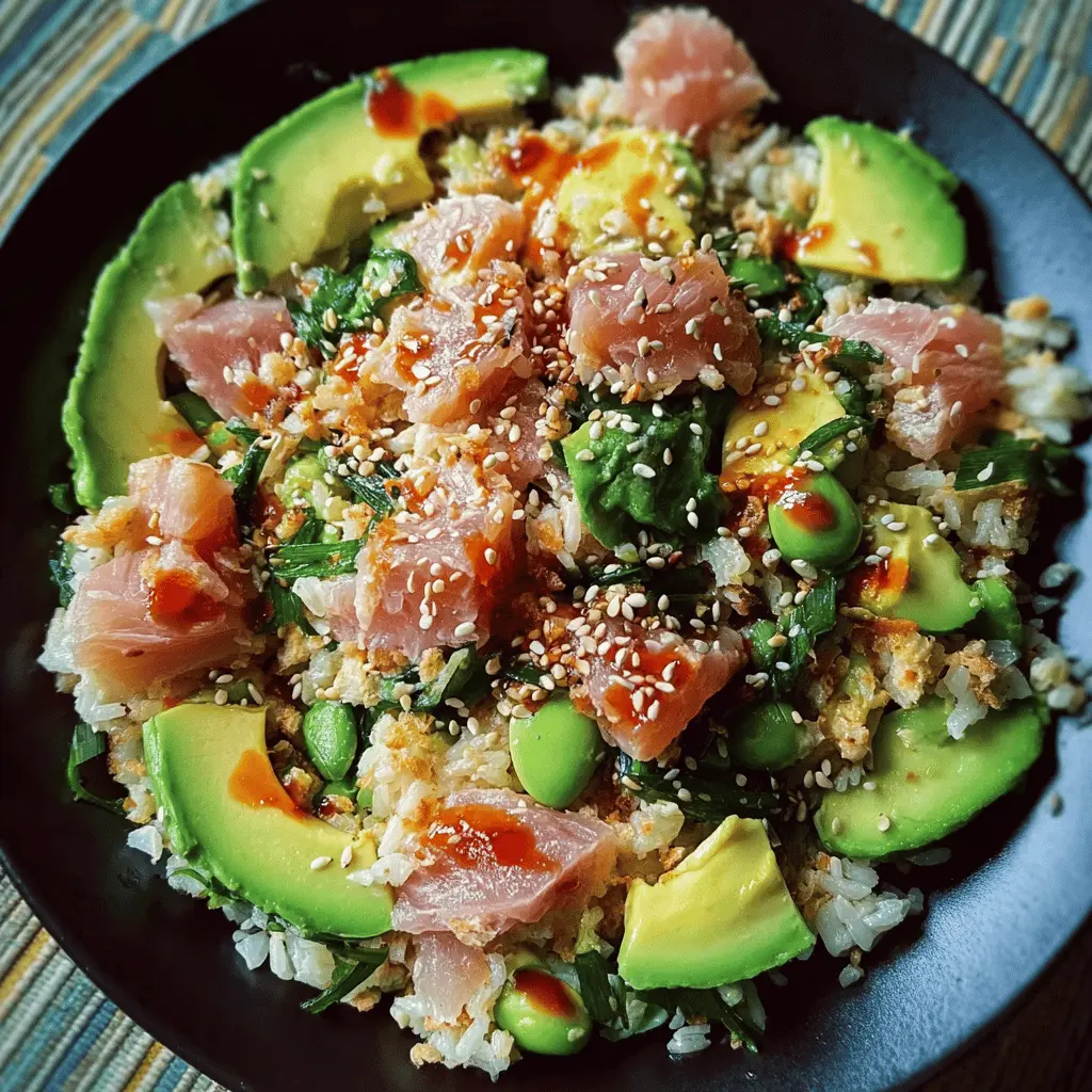 Easy Tuna Avocado Crispy Rice Salad Recipe