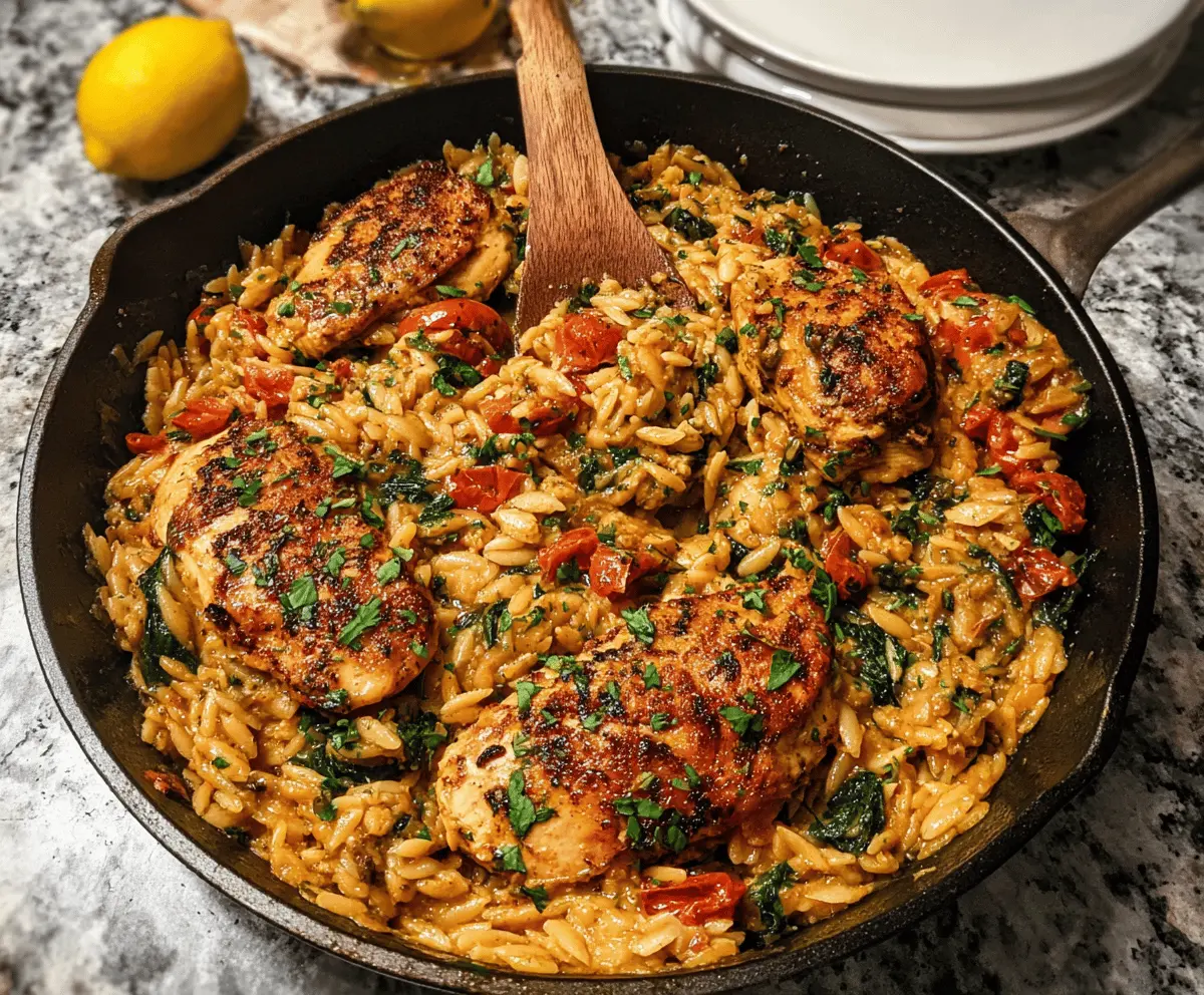 Easy Tuscan Chicken and Orzo Skillet Recipe