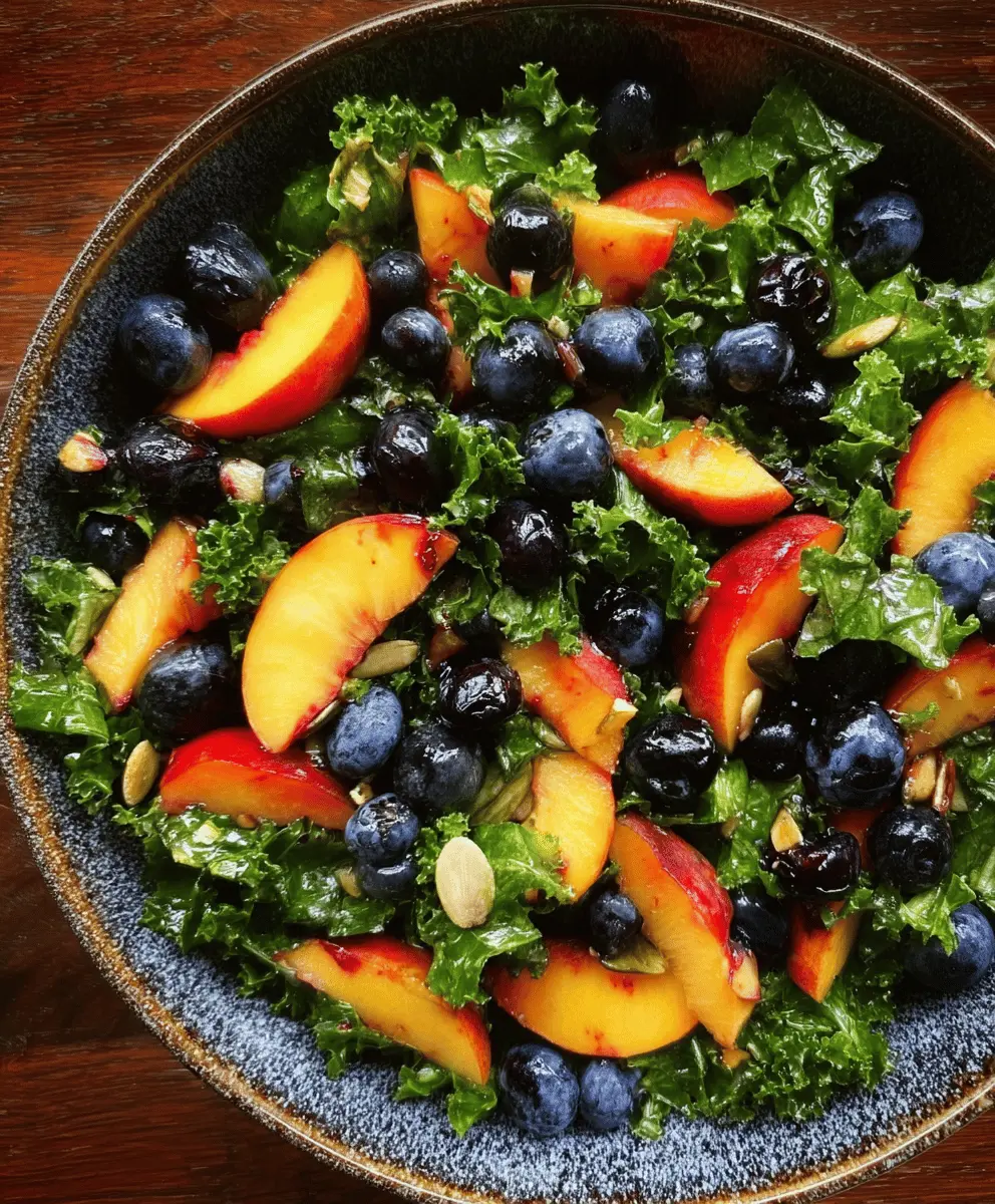 Easy Summer Peach and Blueberry Kale Salad