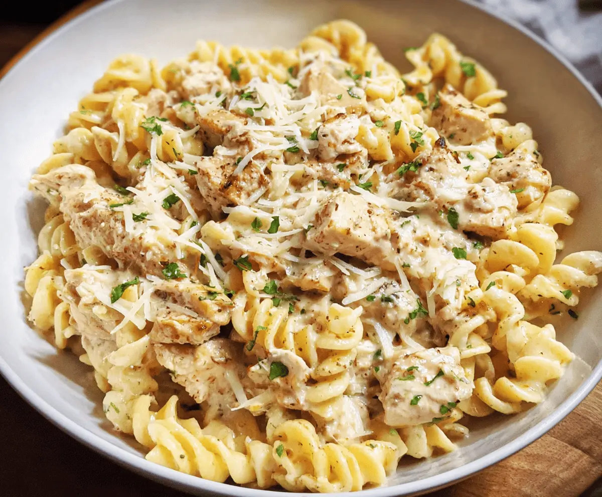 Easy Crockpot Garlic Parmesan Chicken Pasta