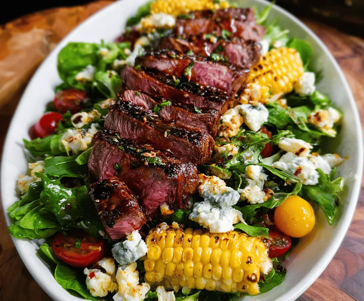 Easy Balsamic Steak Salad with Gorgonzola and Grilled Corn