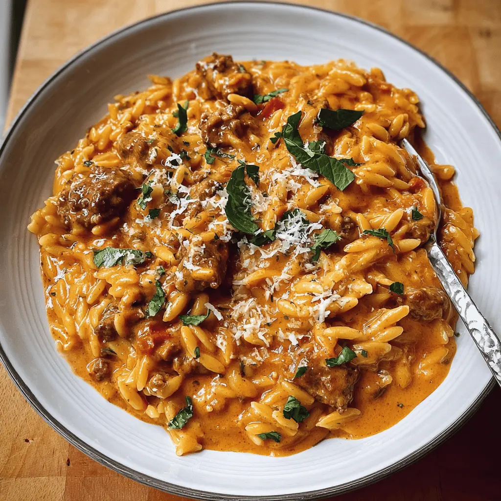 Easy Beef Orzo with Creamy Tomato Sauce