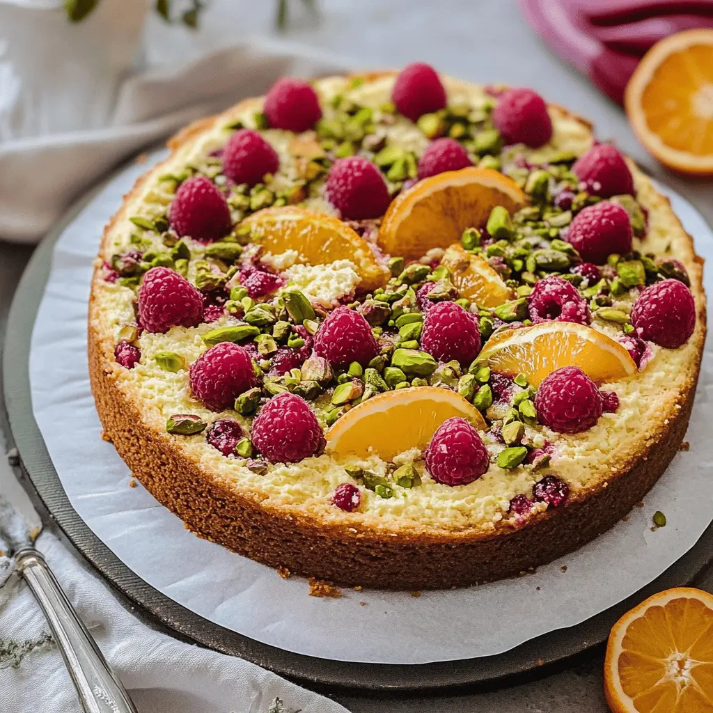 Easy Raspberry Orange Pistachio Ricotta Cake Recipe