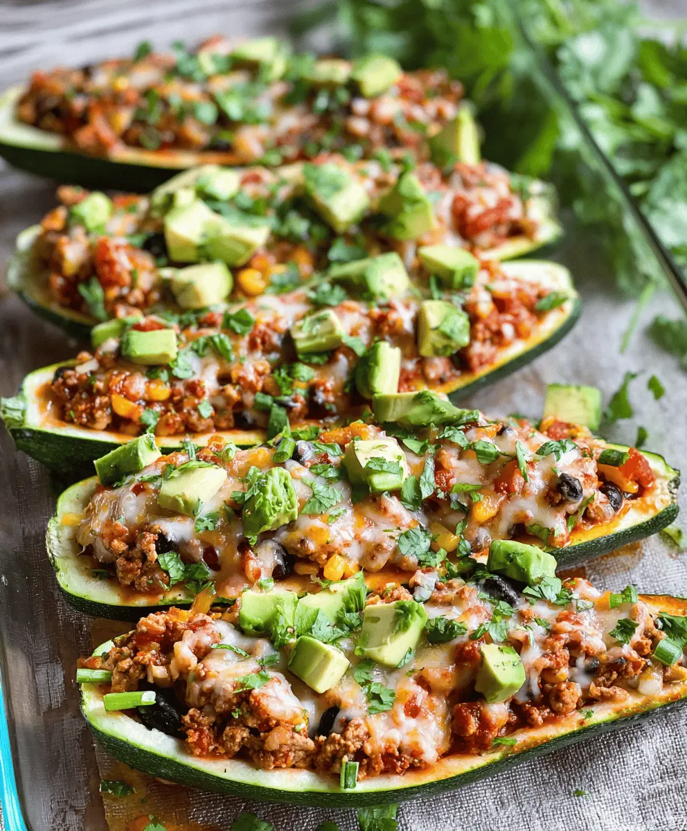 Easy Ground Turkey Taco Stuffed Zucchini Boats