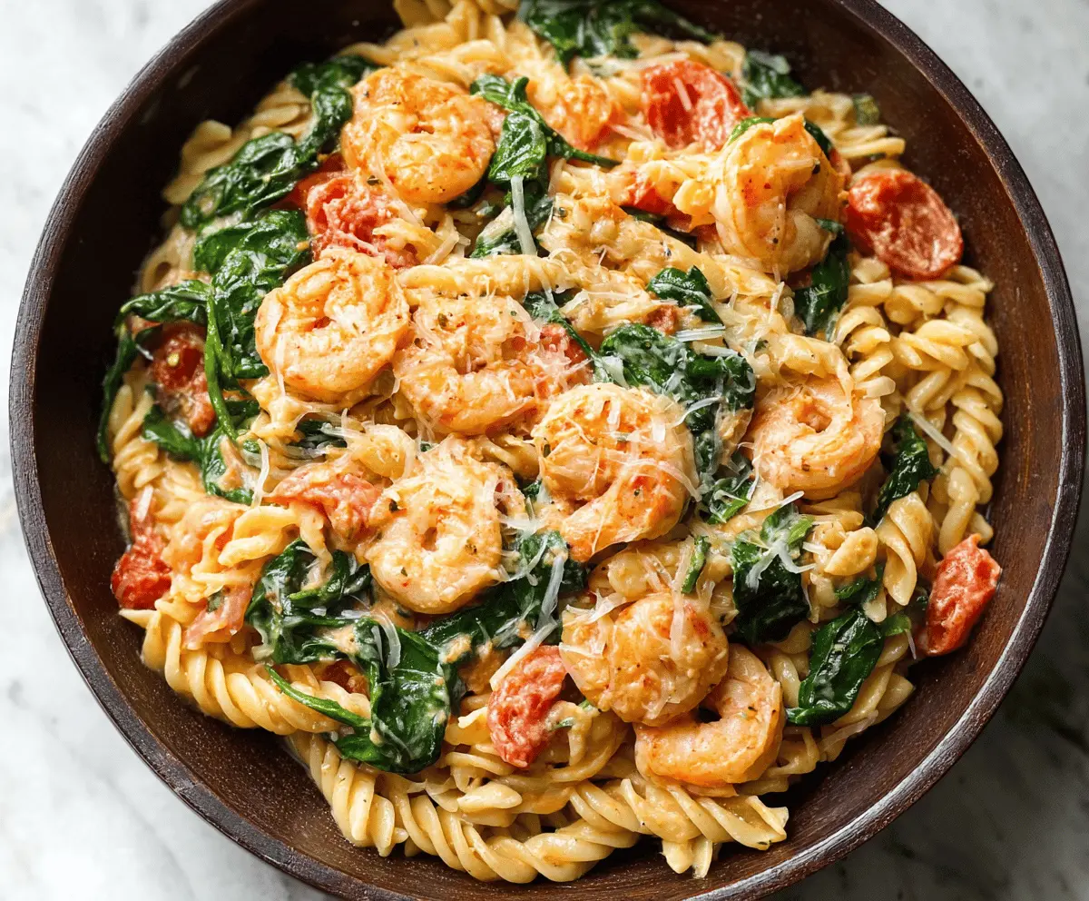 Creamy Tomato Spinach Shrimp Pasta Recipe