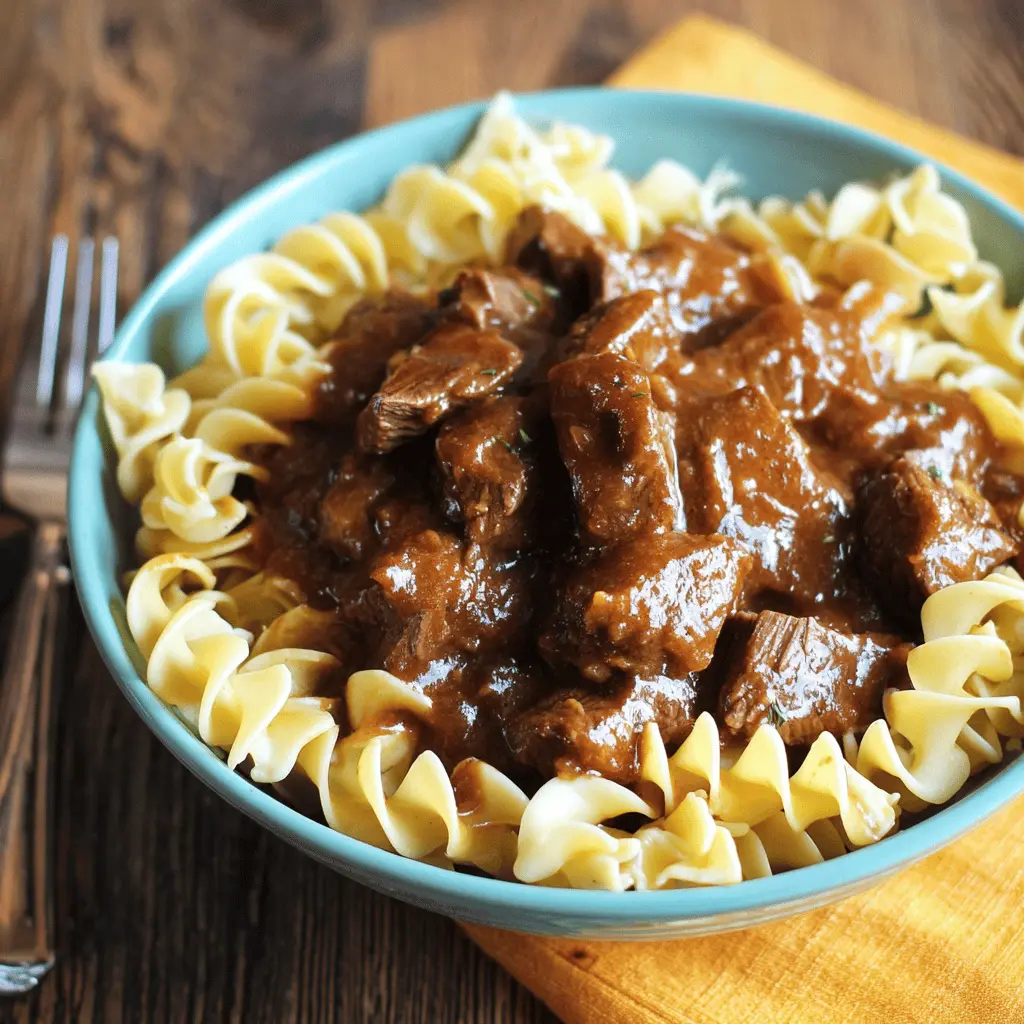 Easy Crockpot Beef Tips with Noodles Recipe