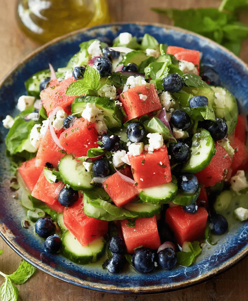 Refreshing Watermelon Feta Salad with Cucumber and Blueberries