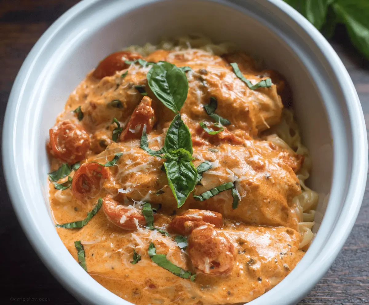 Easy Slow Cooker Creamy Tomato Basil Chicken