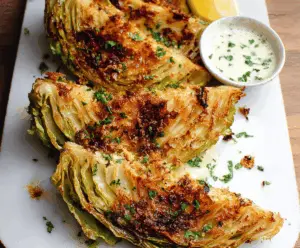Delicious crispy air fryer cabbage wedges served on a plate, perfect for a healthy snack or side dish