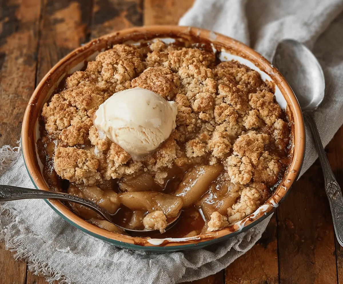 Delicious autumn spice pear cobbler topped with golden crust, perfect for fall dessert lovers