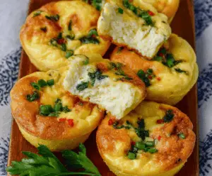 Creamy cottage cheese egg bites topped with fresh herbs, perfect for a healthy breakfast or snack.