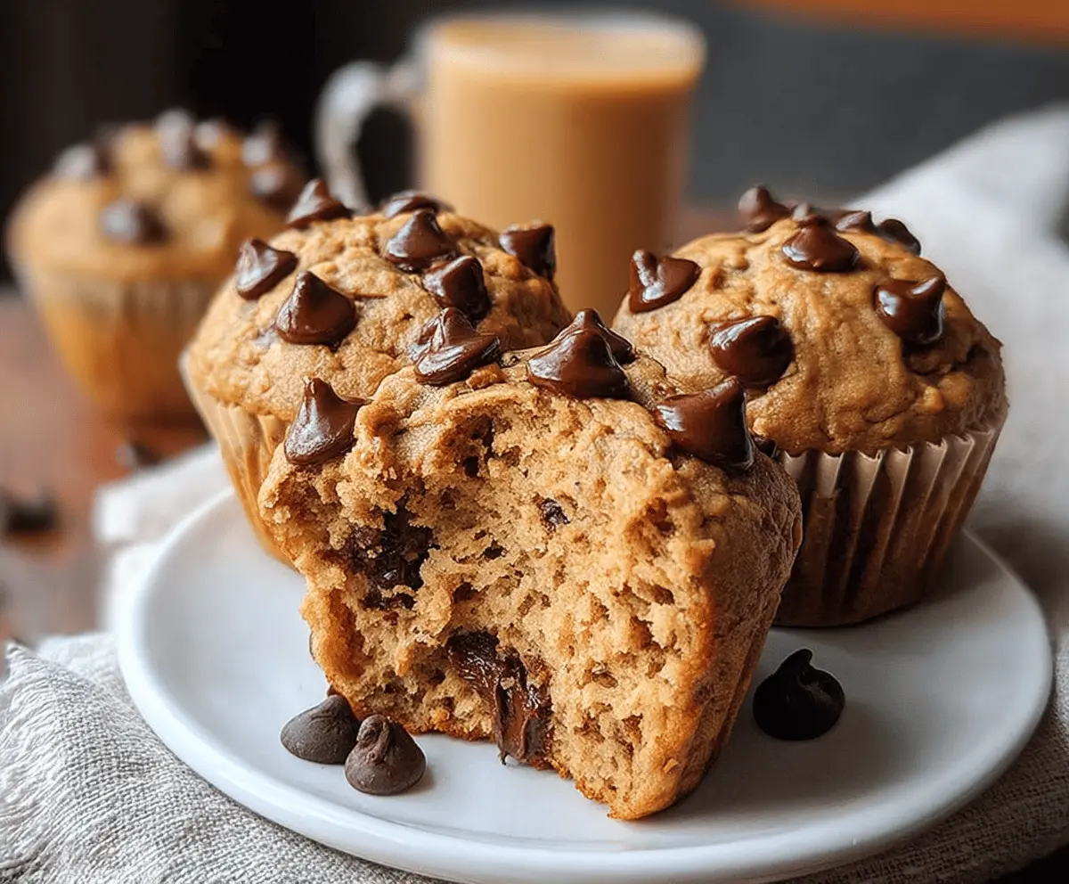 Healthy Greek Yogurt Peanut Butter Muffins with Chocolate Chips and Soft Centers