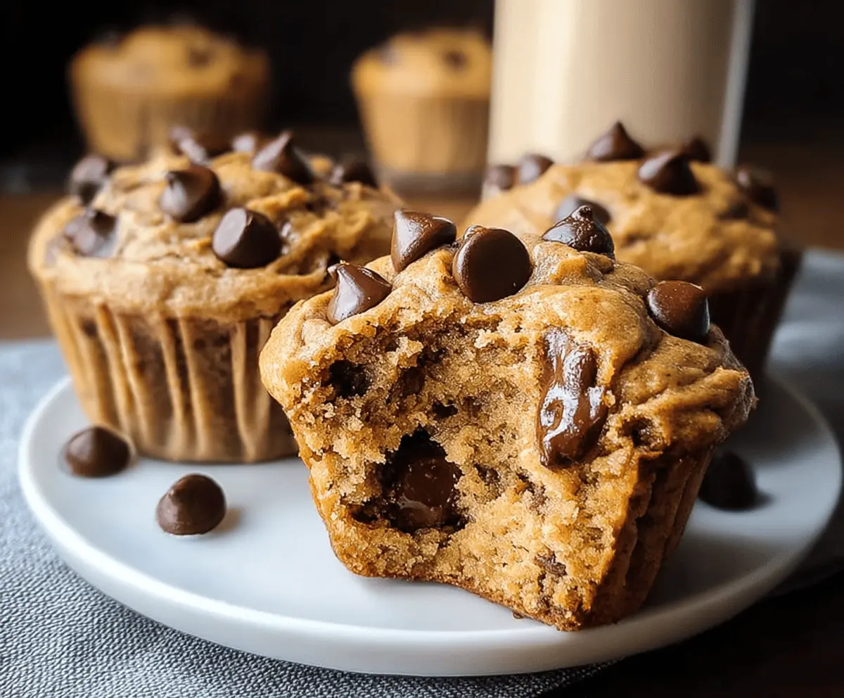 Healthy Greek yogurt peanut butter muffins with chocolate chips and soft centers, perfect for a nutritious snack or breakfast