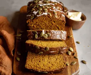 Delicious homemade Starbucks-style pumpkin bread topped with walnuts and cinnamon, perfect for fall baking