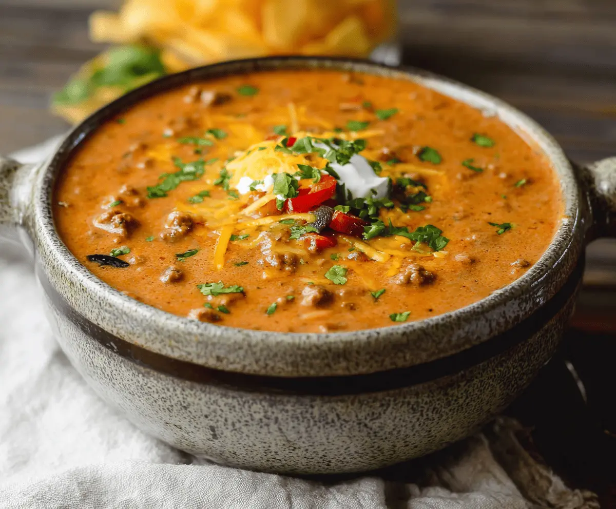 Cheesy Ground Beef Enchilada Chili