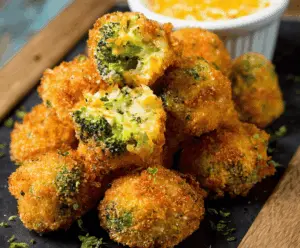 Delicious crispy broccoli cheddar popper with golden-brown crust, perfect for appetizers or snacks