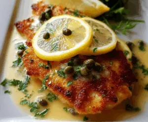 Delicious Chicken Piccata with lemon, capers, and parsley on a serving plate.