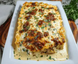Delicious Marry Me Chicken Lasagna with layers of melted cheese and flavorful chicken in a rich sauce
