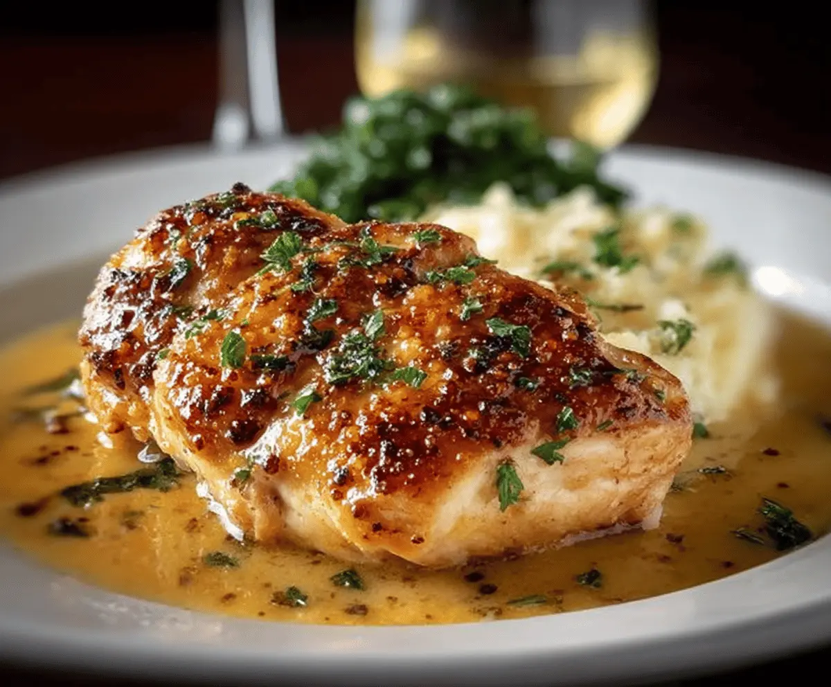 Delicious Chicken Christopher dish from Morton’s Steakhouse with creamy sauce and fresh herbs.