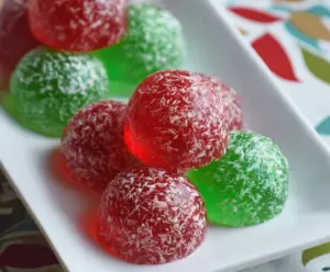 Festive Christmas Jello Balls dessert in colorful presentation for holiday celebrations