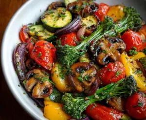 Colorful healthy sautéed vegetables in a skillet, perfect for a nutritious meal.