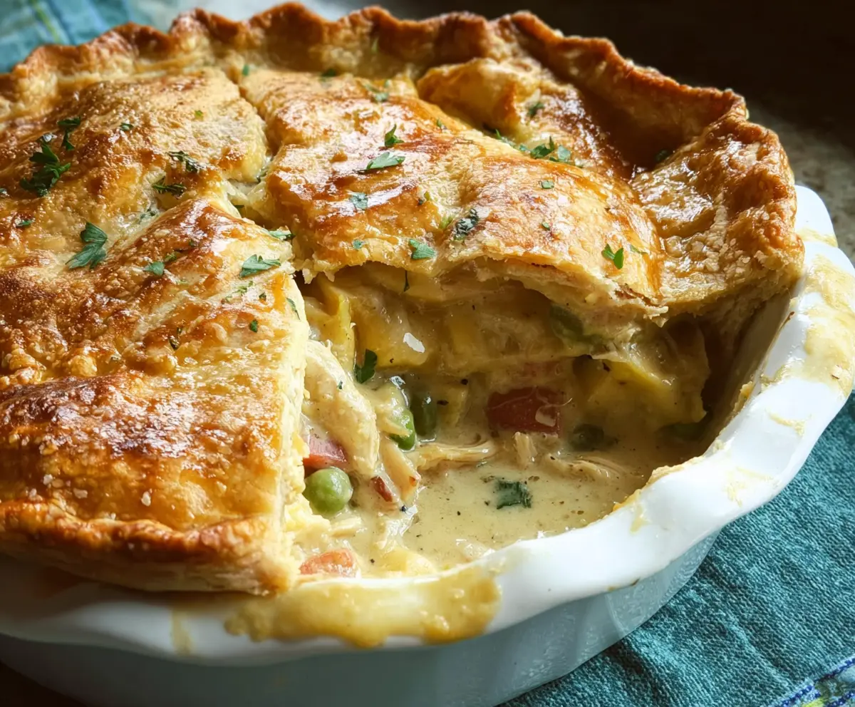 Delicious Marry Me Chicken Pot Pie with golden crust and flavorful filling served in a rustic dish