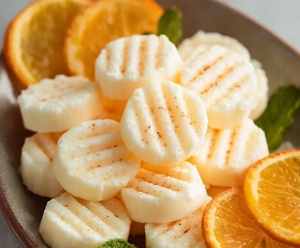 Delicious Sweet Orange Cream Cheese Mints on a decorative platter, perfect for parties and gifts.