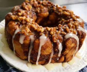 Delicious Apple-Walnut Cinnamon Roll Monkey Bread served in a baking dish