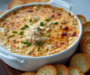 Delicious cheesy hot crab dip served in a bowl, perfect for appetizer lovers.