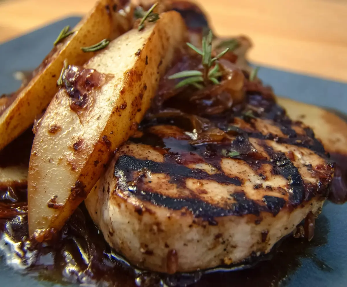 Grilled Pork Chops with Balsamic Caramelized Pears