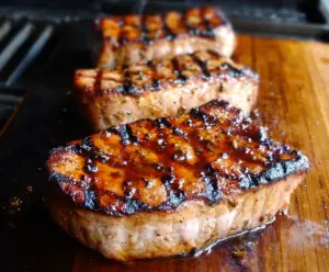 Juicy grilled pork loin chops cooked to perfection with smoky grill marks.