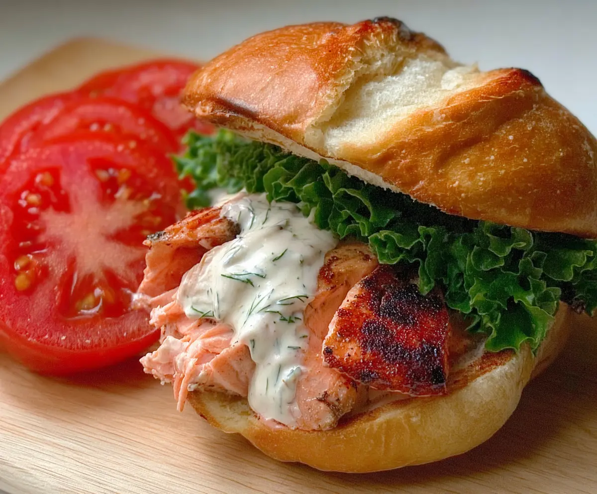 Grilled Salmon Sandwich with Dill Sauce