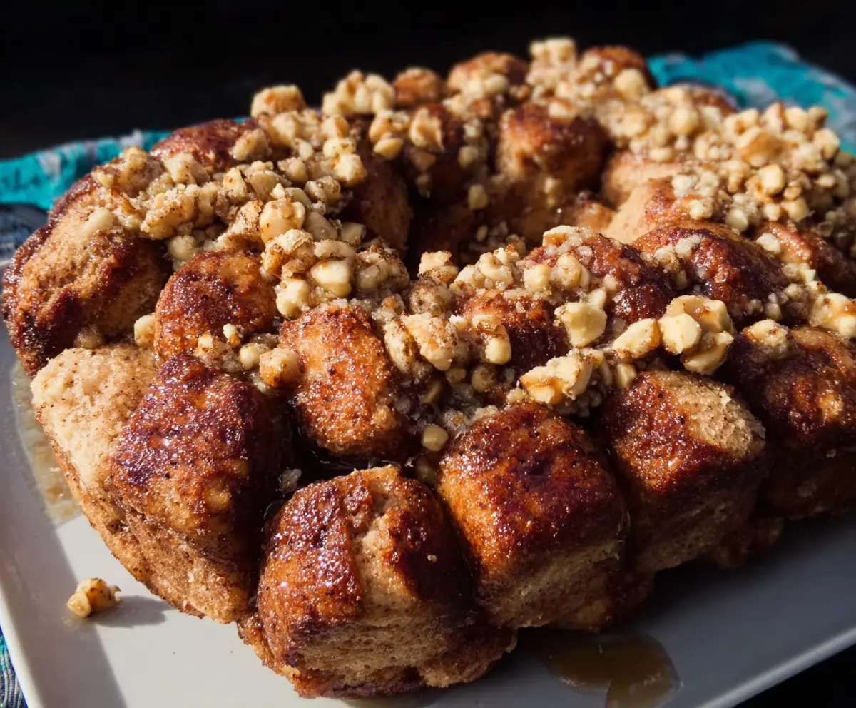 Healthy homemade monkey bread served on a plate with fresh fruit