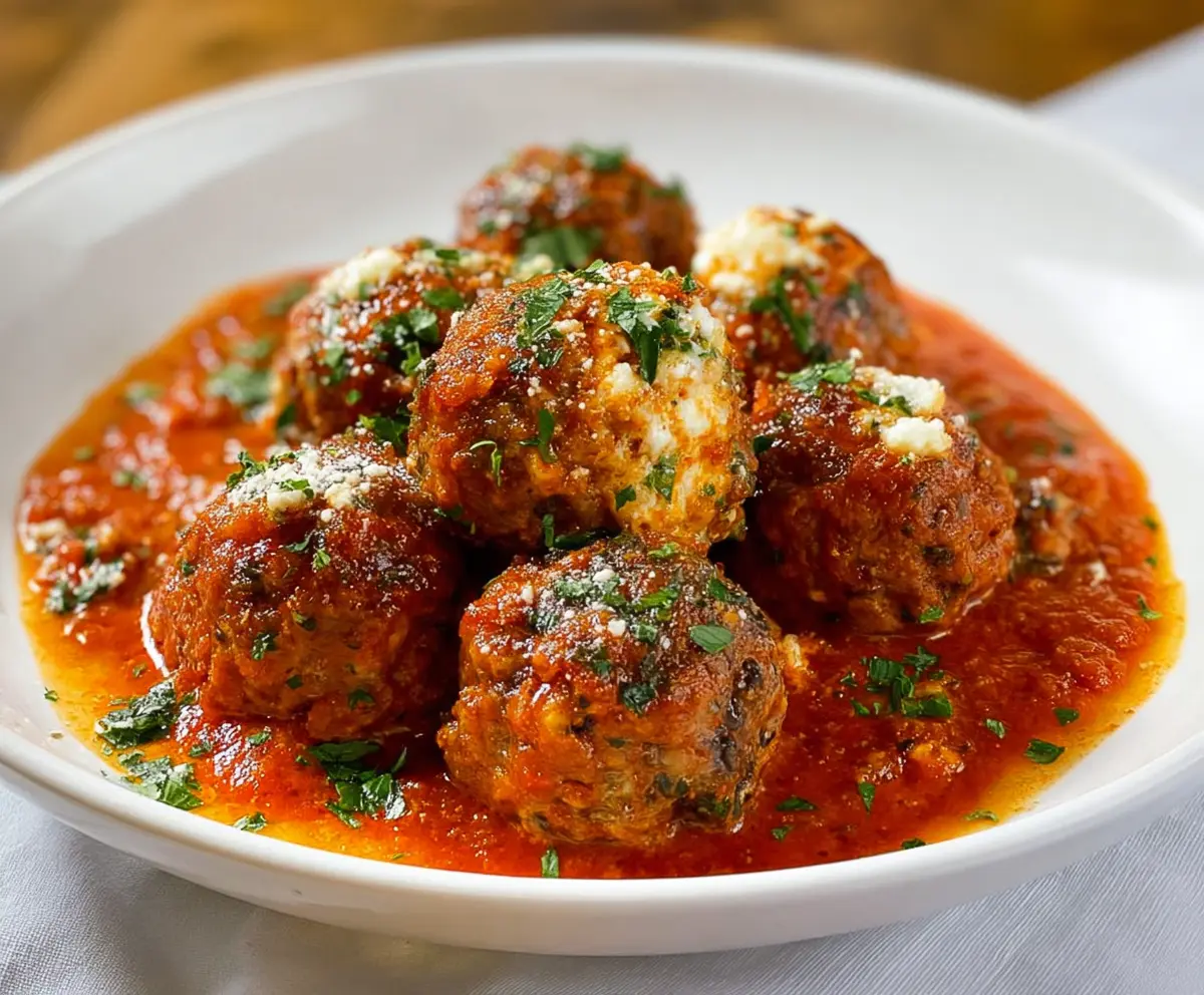 Delicious homemade ricotta meatballs served on a plate with fresh herbs for a savory Italian dish.