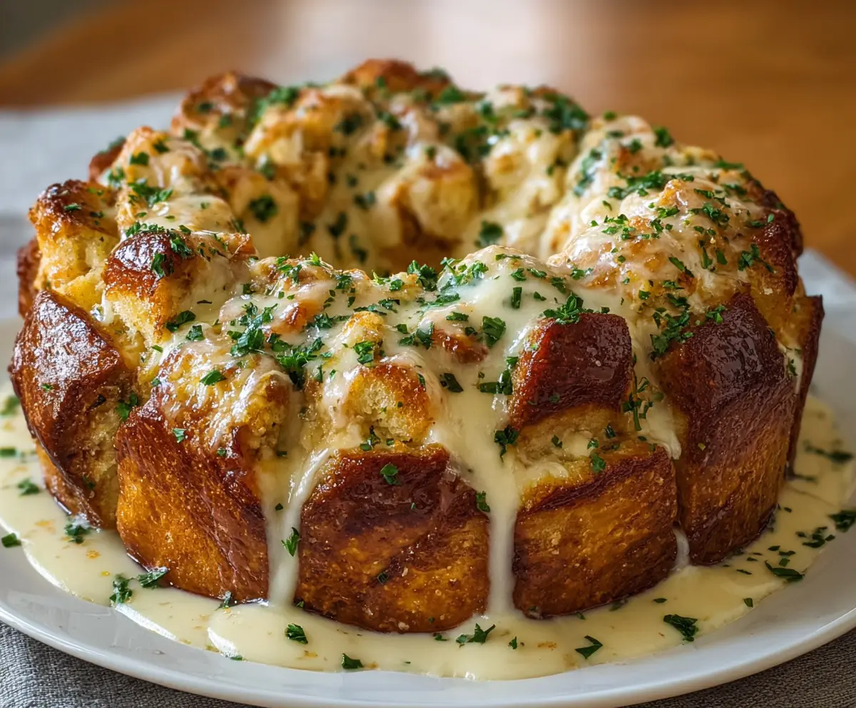 Delicious Chicken Alfredo Monkey Bread topped with melted cheese and herbs