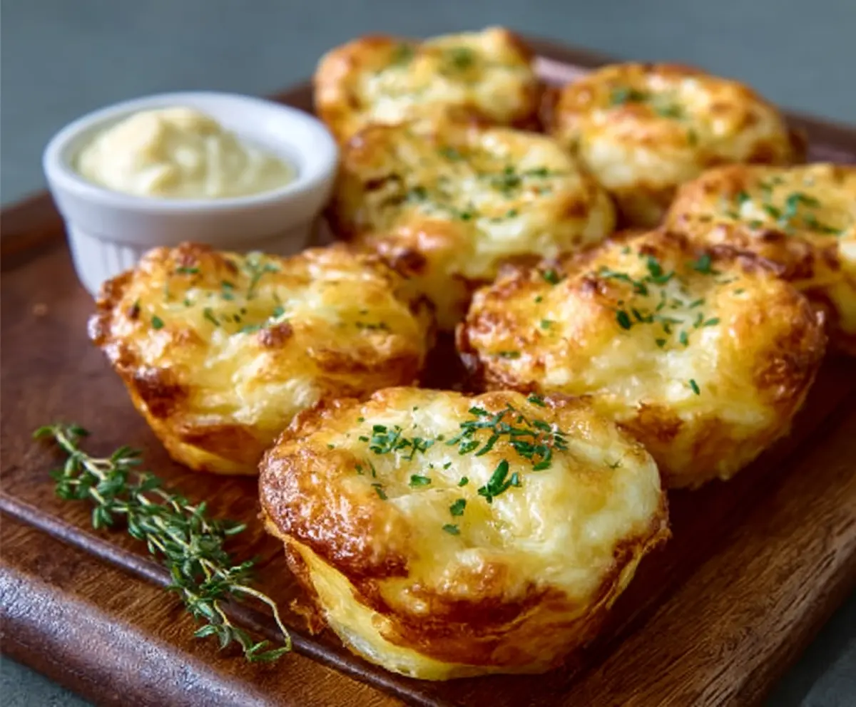 Golden and crispy Creamy Potato Puffs filled with melted cheese, served as a delicious appetizer.