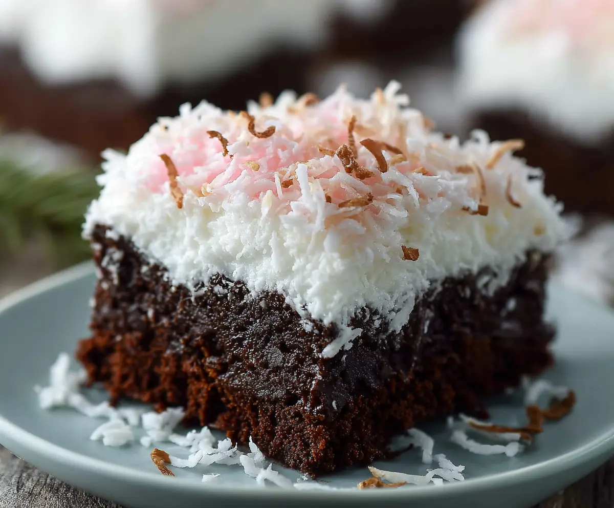 Easy Sno Ball Brownies with Marshmallow Coconut Topping