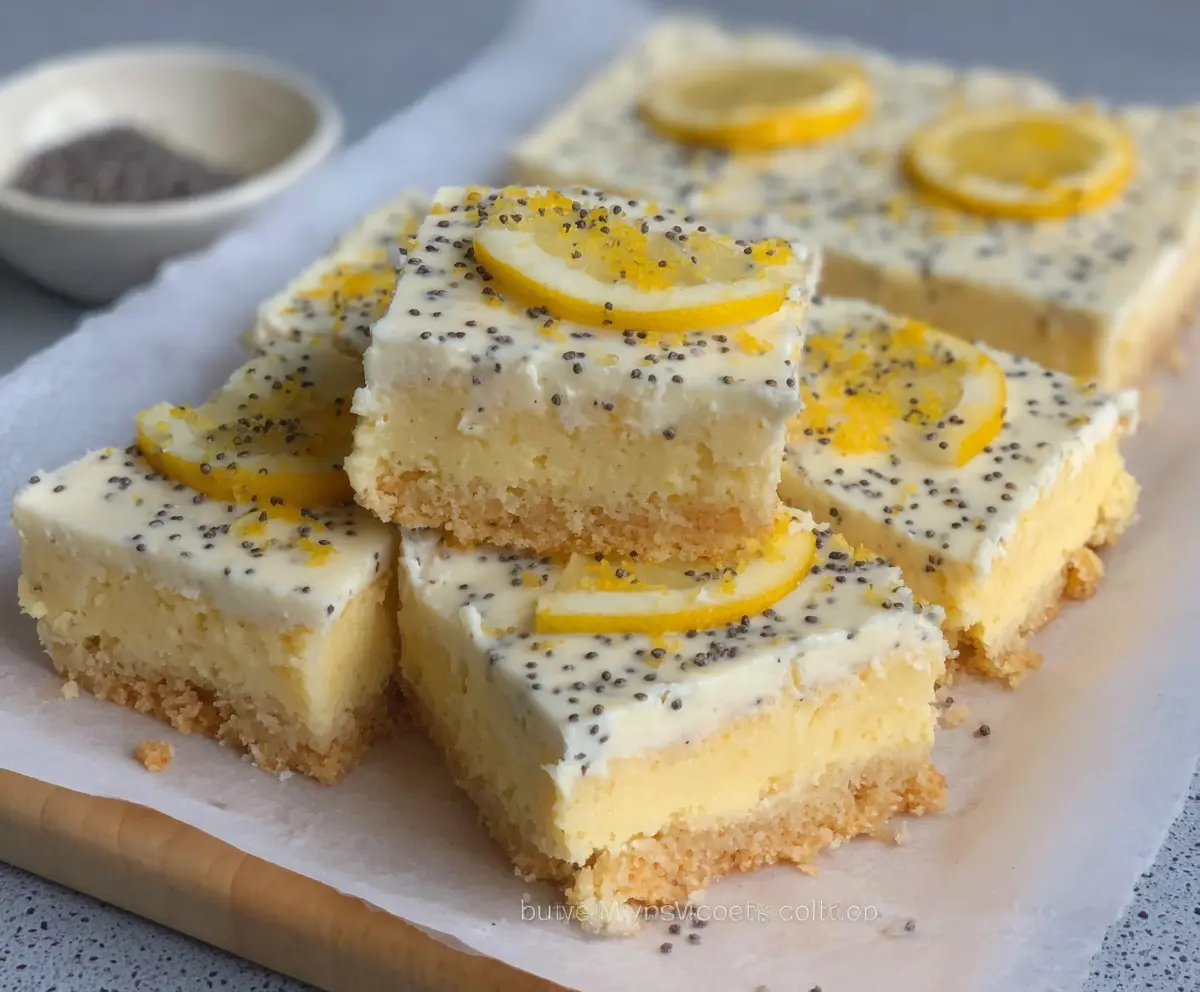 Keto Lemon Poppy Seed Cottage Cheese Bars, a healthy low-carb dessert with fresh lemon and poppy seeds.