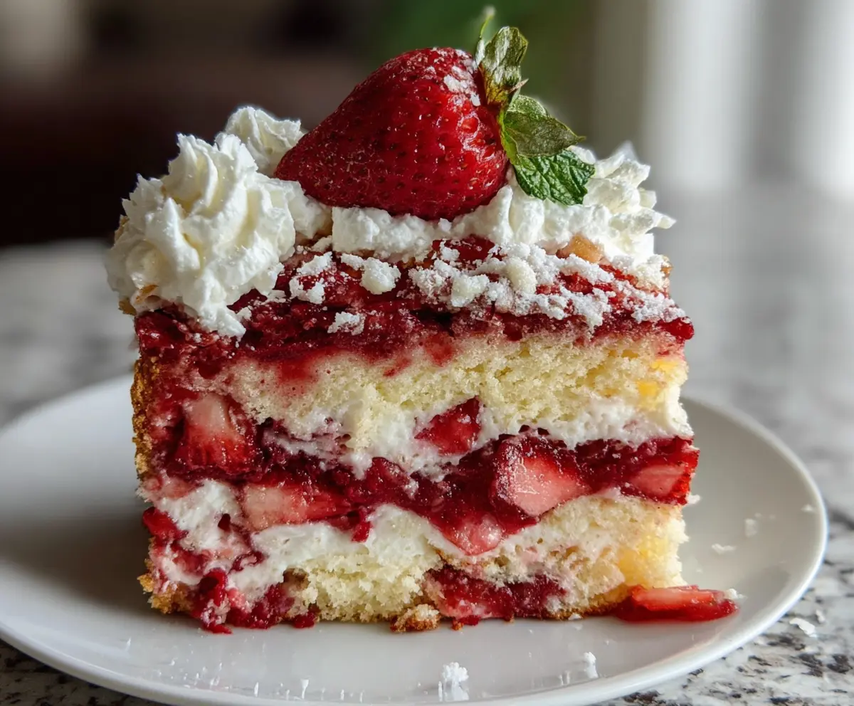 Delicious Strawberry Earthquake Cake with fresh strawberries and a moist, layered texture.