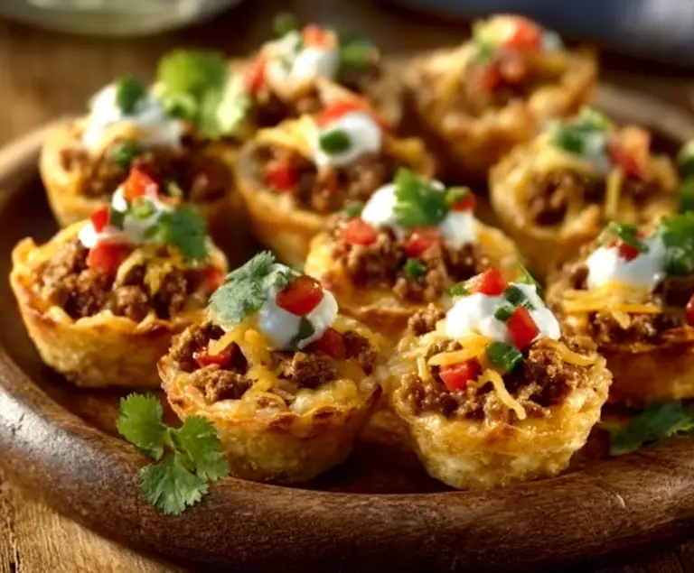 Delicious Taco Ranch Bites with crispy edges and fresh toppings on a serving plate