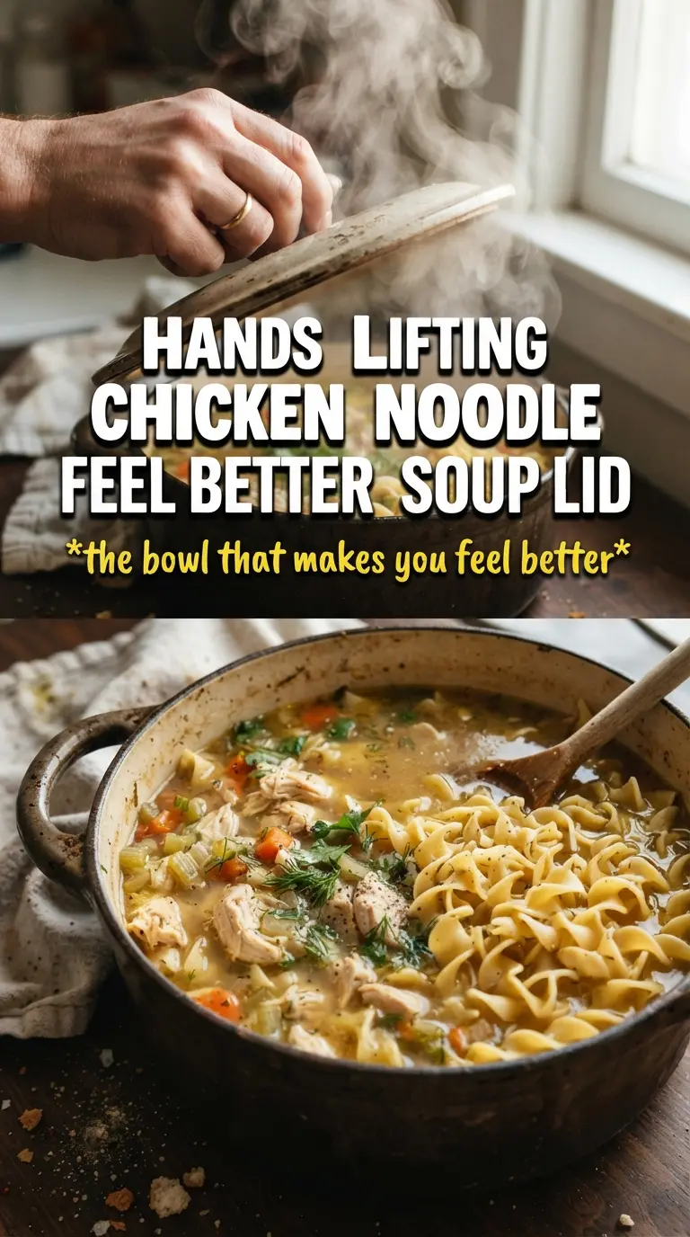 Chicken Noodle Feel Better Soup golden broth shredded chicken