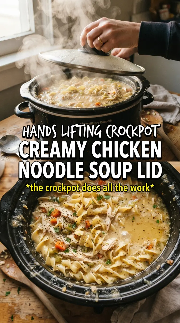 Crockpot Creamy Chicken Noodle Soup creamy shredded chicken